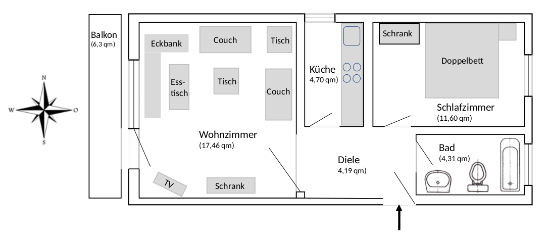 Grundriß der Ferienwohnung in Fischen im Allgäu